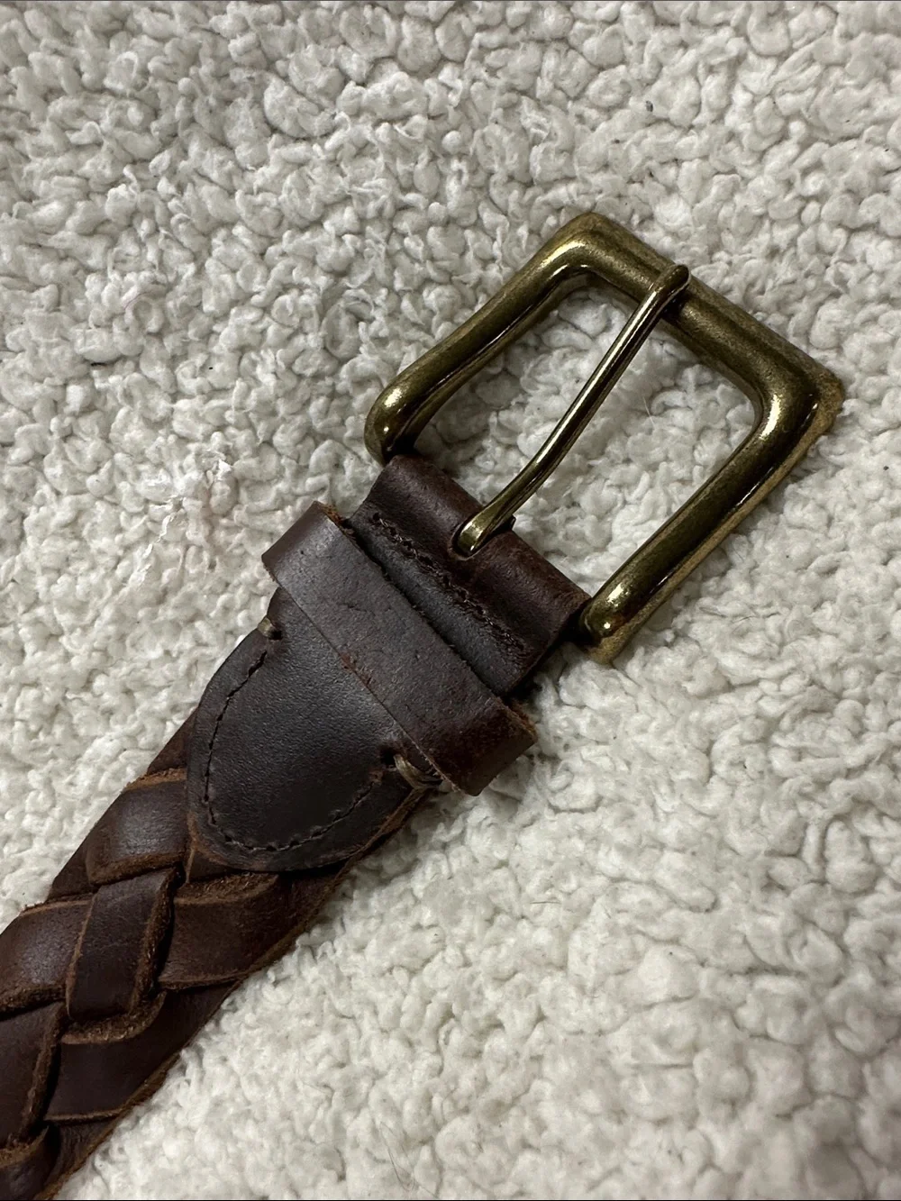 Thick Rustic Braided Full Grain Brown Leather Belt, Brass Buckle, Size 38